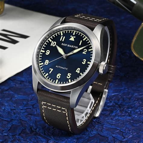 blue dial pilot watch
